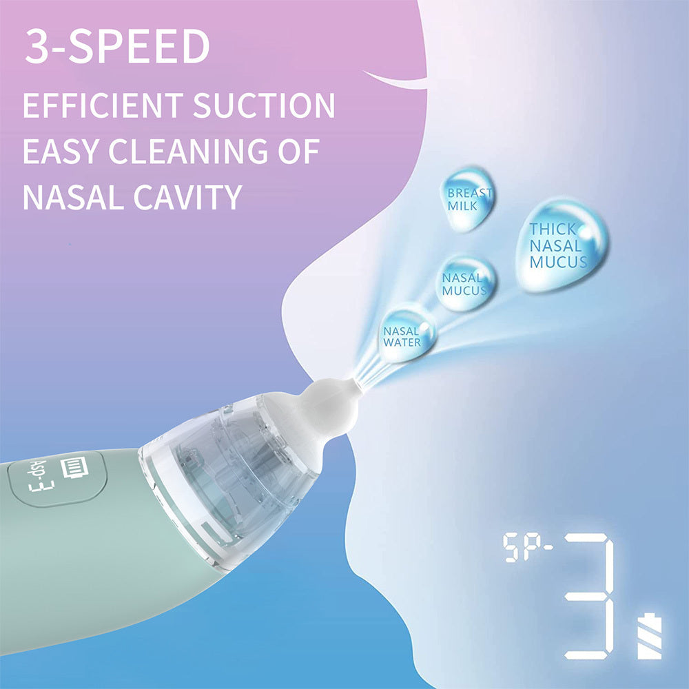 Electric Baby Nasal Aspirator Infants Nose Sucker 3 Suction Levels Low Noise Anti-backflow Nose Cleaner With 3pcs Silicone Tips